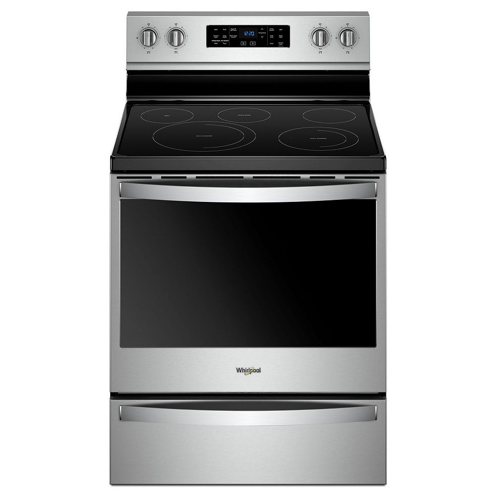 Whirlpool 6 4 Cu Ft Electric Range With Self Cleaning Fan Convection Oven In Fingerprint The Home Depot Canada