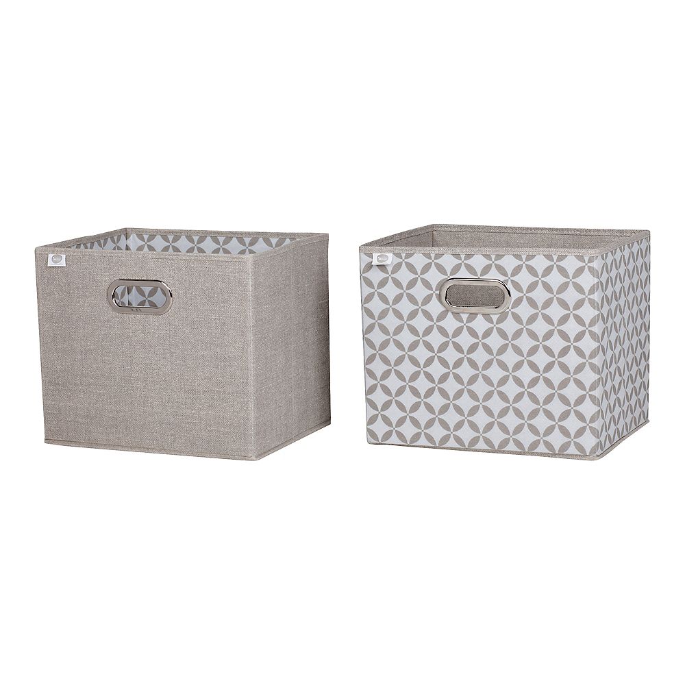 South Shore Storit Taupe and White Fabric Storage Baskets, Chambray and ...