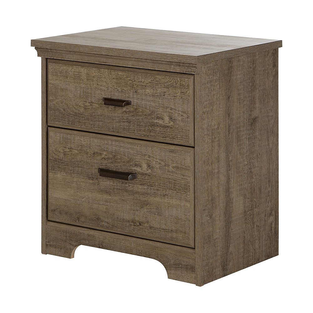 South Shore Versa 2 Drawer Nightstand Weathered Oak The Home Depot Canada