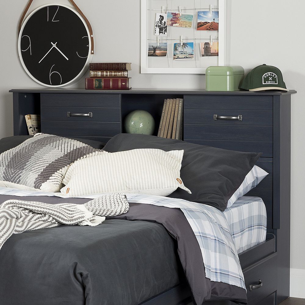 South S Ulysses Full Bookcase Headboard 54 With Sliding Doors Blueberry The Home Depot Canada South S Ulysses Full Bookcase, Queen Bookcase Headboard With Sliding Doors