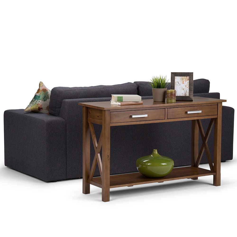 Simpli Home Kitchener Console Sofa Table in Saddle Brown ...