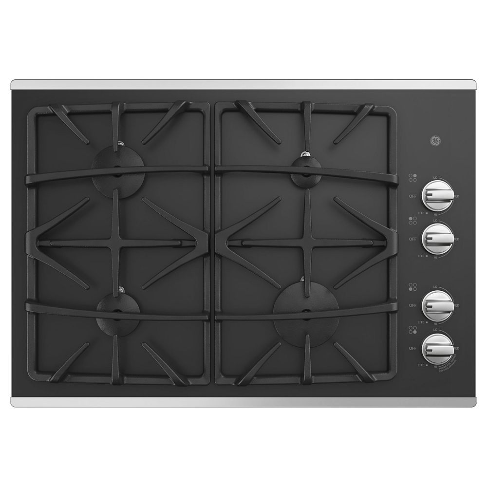 GE 30inch W Gas Cooktop with 4Burners including Power Boil Burner in