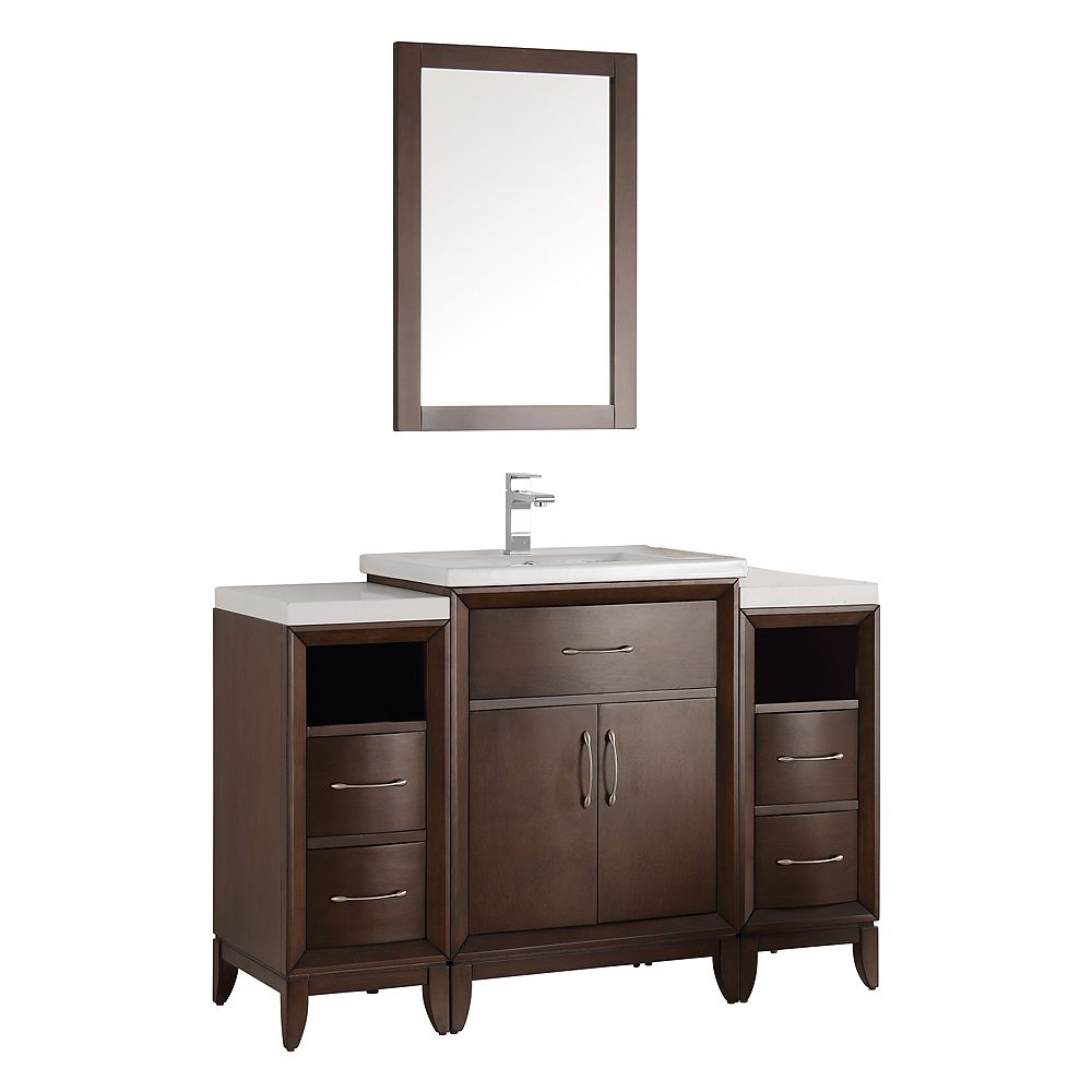 Fresca Cambridge 48 In Vanity In Antique Coffee With Porcelain Vanity Top In White And Mi The Home Depot Canada