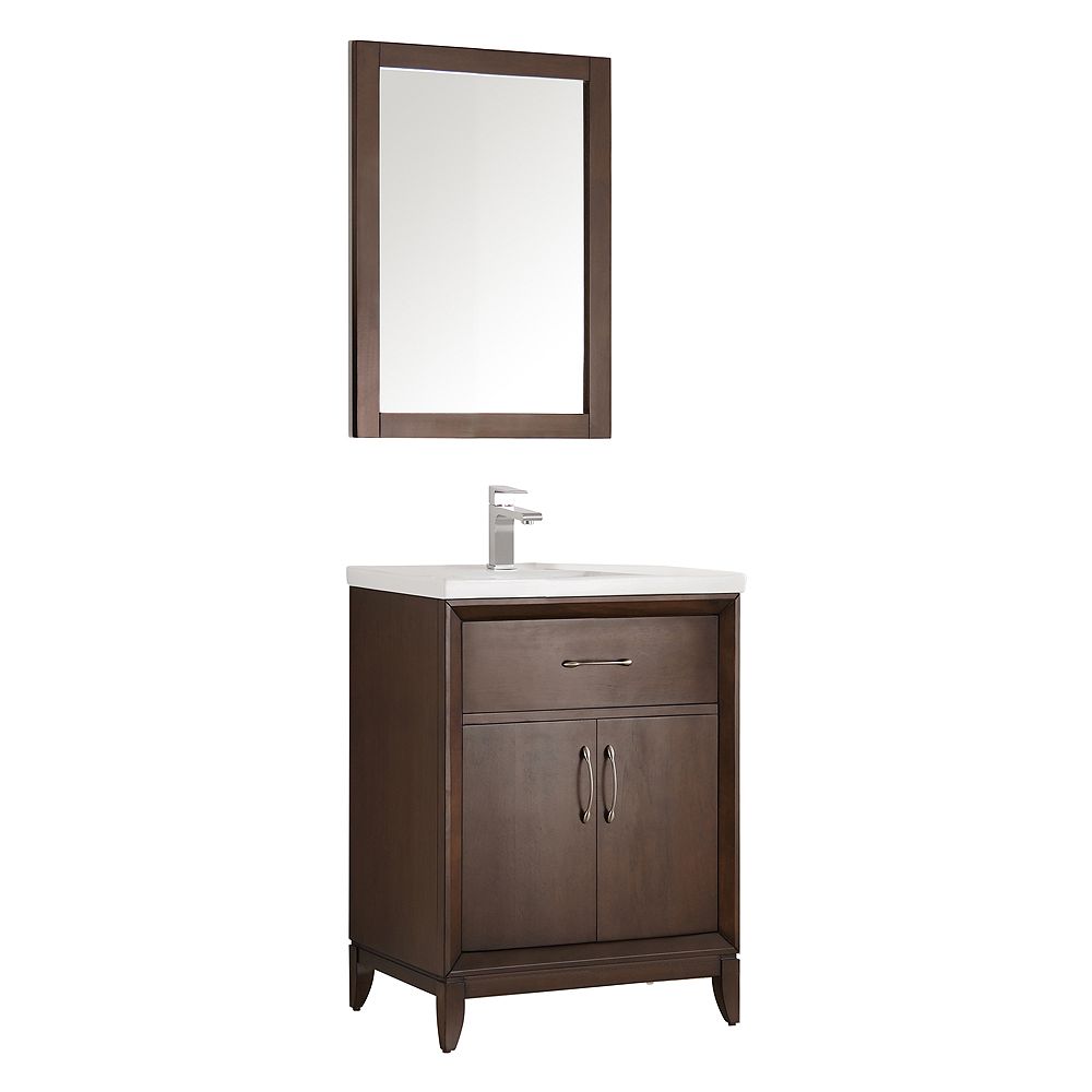 Fresca Cambridge 24 In Vanity In Antique Coffee With Porcelain Vanity Top In White And Mi The Home Depot Canada