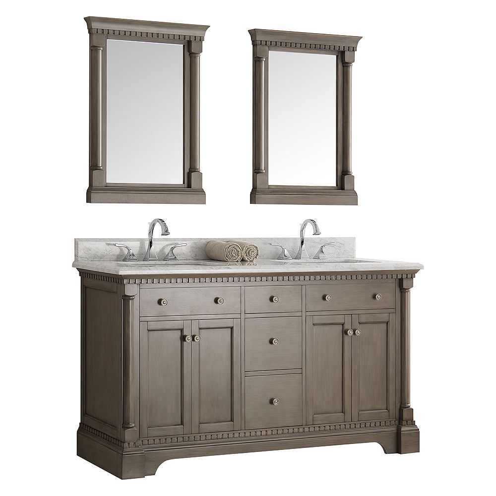 Fresca Kingston 60 In Vanity In Antique Silver With Marble Vanity Top In Carrera White Wi The Home Depot Canada