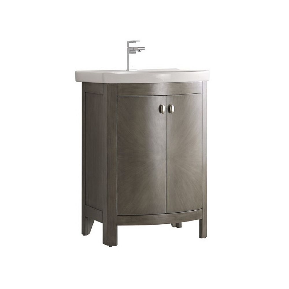 Fresca Niagara 24 In Bathroom Vanity In Antique Silver With Vanity Top In White The Home Depot Canada