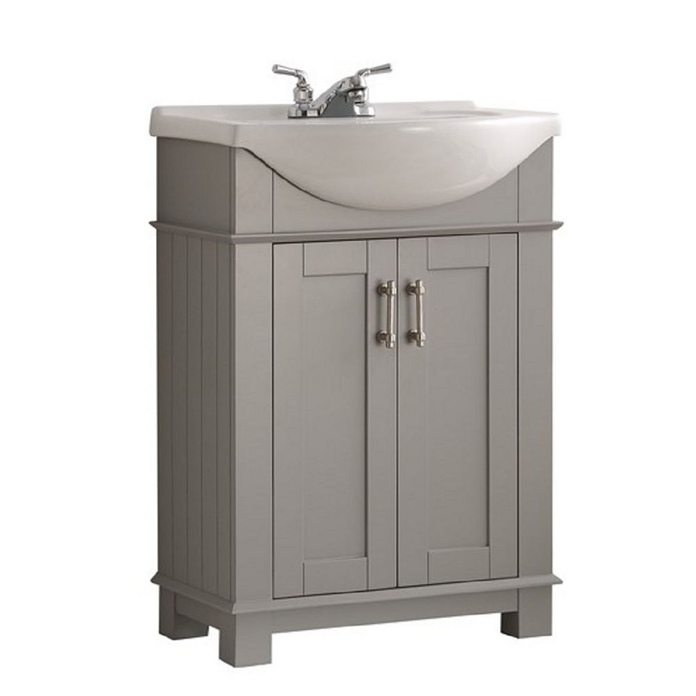 Fresca Hudson 24 Inch W Traditional Bathroom Vanity In Grey With Ceramic Vanity Top In Whi The Home Depot Canada