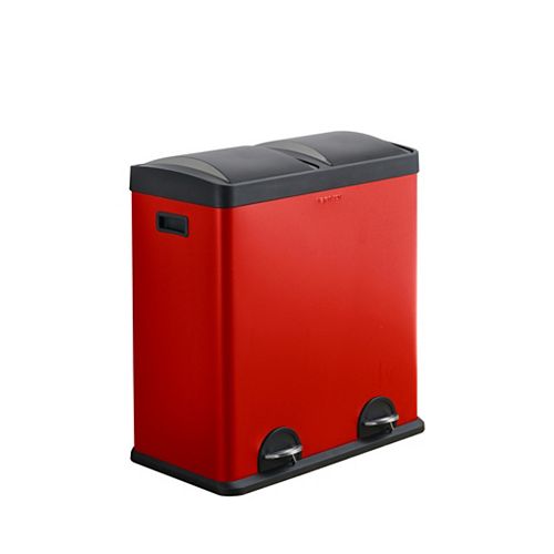 Step N' Sort, 60 Litre 2 Compartment Trash and Recycling Bin RED