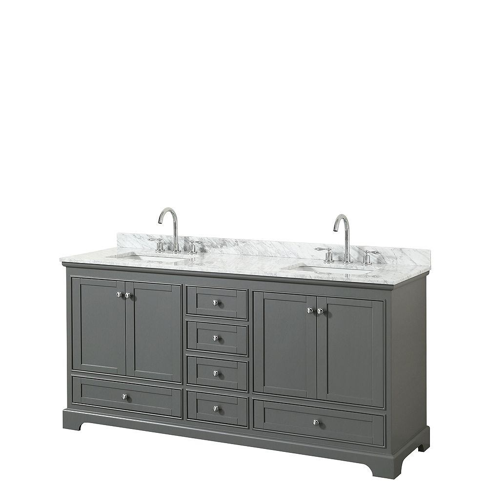 Wyndham Collection Deborah 72 Double Vanity In Dark Gray Carrara Marble Top Undermount The Home Depot Canada