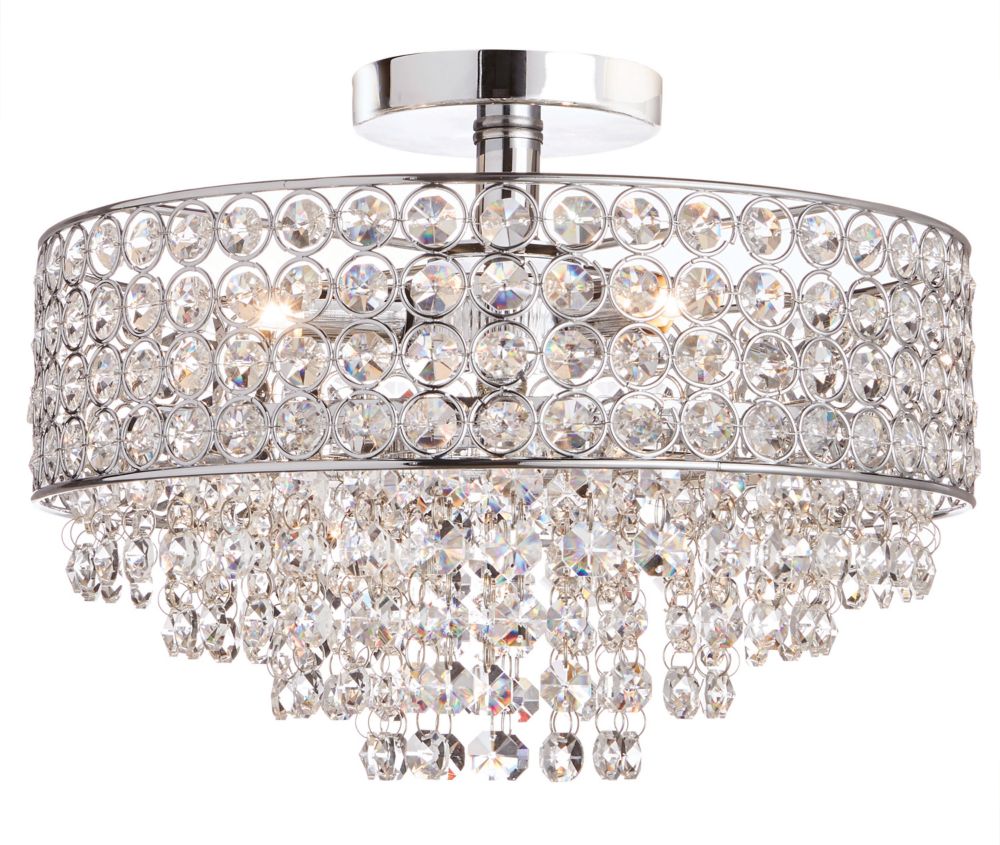 11-Light Chrome Semi-Flushmount Ceiling Light with Crystal Shade and Accents 11-Light Chrome Semi-Flushmount Ceiling Light with Crystal Shade and Accents