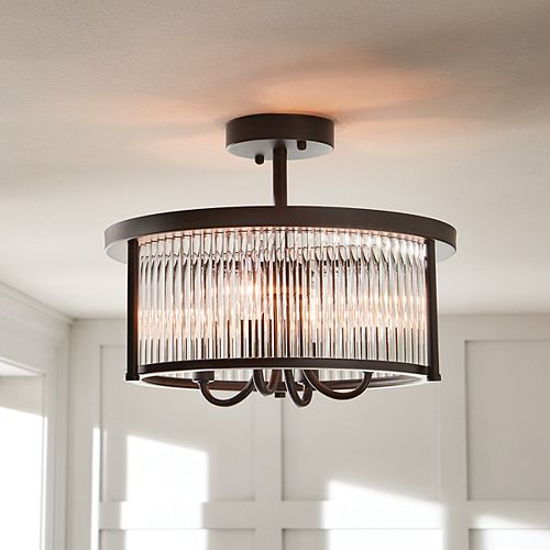 4-Light Oil-Rubbed Bronze Semi-Flushmount Ceiling Light with Crystals Shade