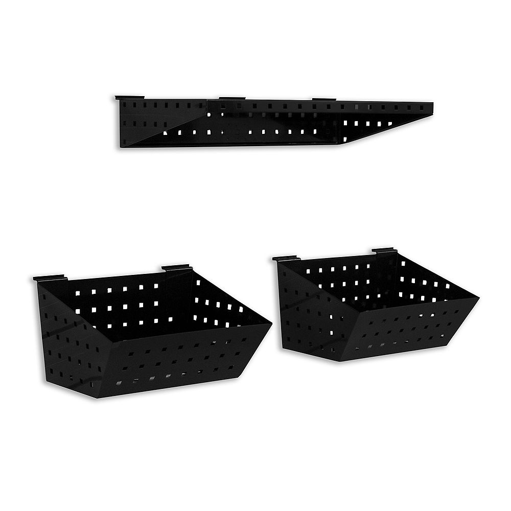 Husky Track Wall Shelf & Basket Kit, (3Piece), Black The Home Depot