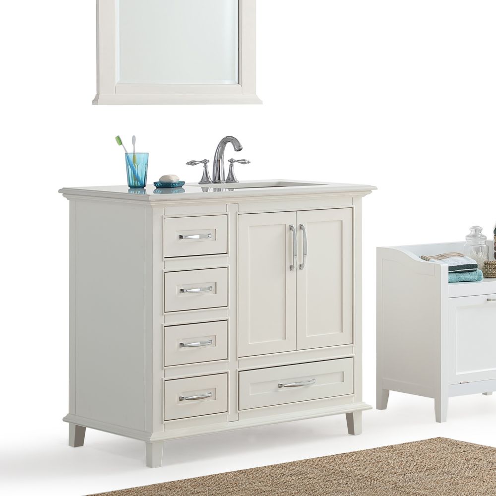 Simpli Home Ariana 36-inch 2-Door 5-Drawer Bath Vanity In White With ...