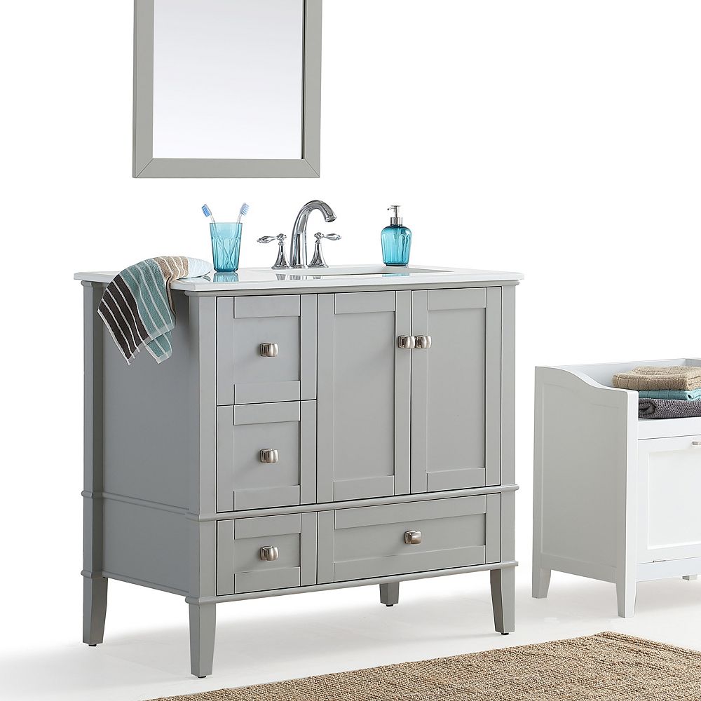 Simpli Home Chelsea 36 Inch Right Offset Bath Vanity With White Quartz Marble Top The Home Depot Canada Simpli Home Chelsea 36 Inch Right Offset Bath Vanity With White Quartz Marble Top The Home Depot Canada