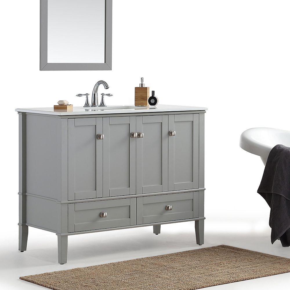 Simpli Home Chelsea 42-inch Bath Vanity in Grey with White Quartz Marble Top | The Home Depot Canada