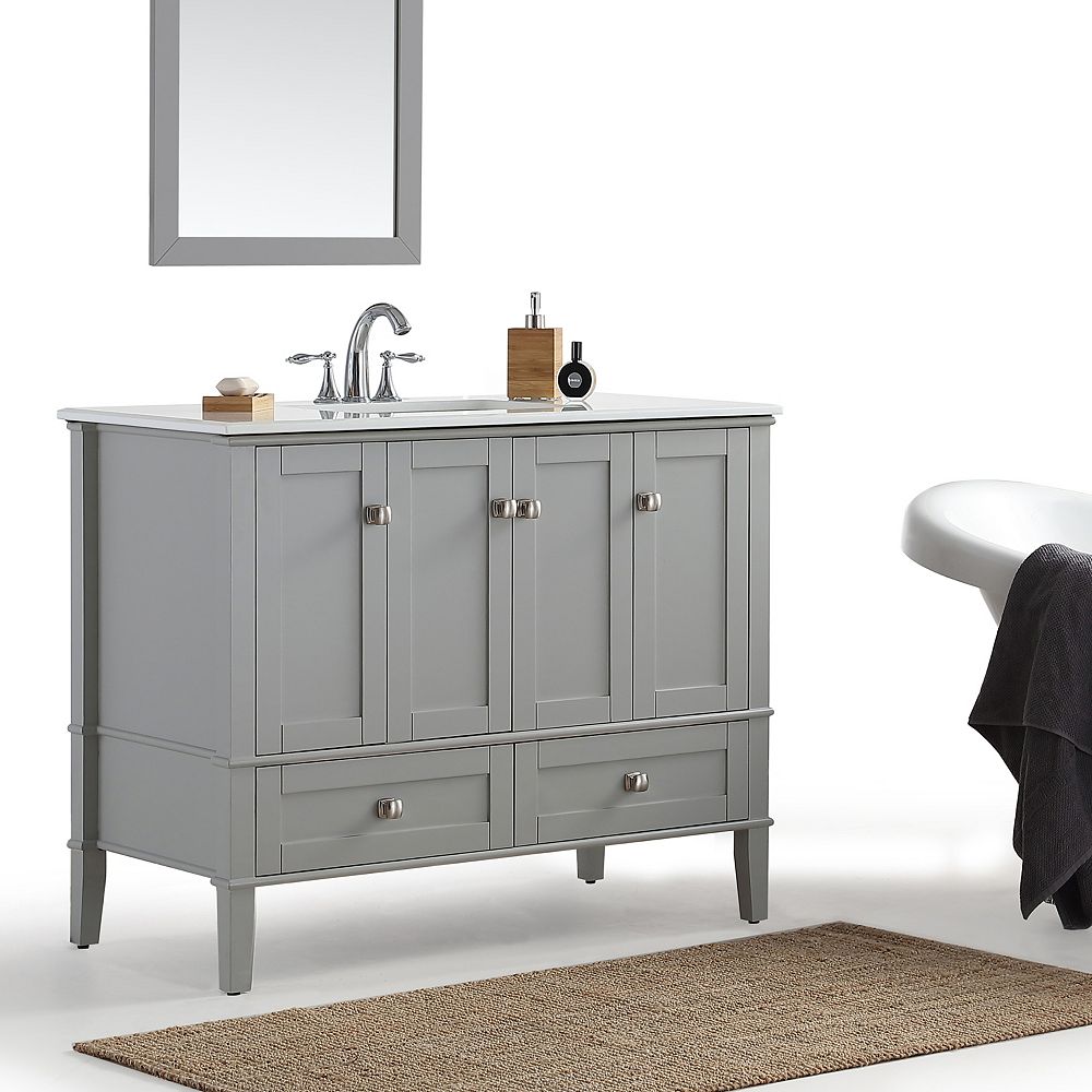 Simpli Home Chelsea 42 Inch Bath Vanity In Grey With White Quartz Marble Top The Home Depot Canada Simpli Home Chelsea 42 Inch Bath Vanity In Grey With White Quartz Marble Top The Home Depot Canada