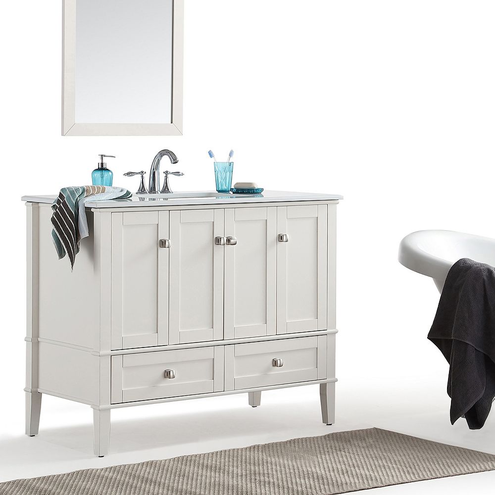 Simpli Home Chelsea 42 Inch Bath Vanity With White Quartz Marble Top The Home Depot Canada Simpli Home Chelsea 42 Inch Bath Vanity With White Quartz Marble Top The Home Depot Canada