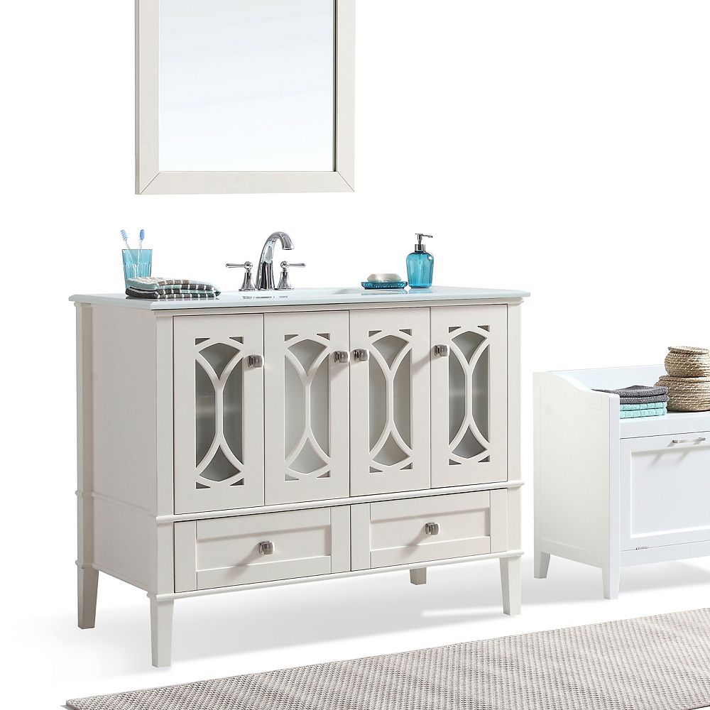 Simpli Home Paige 42 Inch Bath Vanity With White Quartz Marble Top The Home Depot Canada