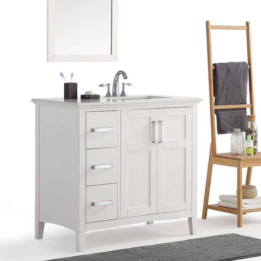 Simpli Home Winston 36 Inch Right Offset Bath Vanity With Quartz Marble Top The Home Depot Canada