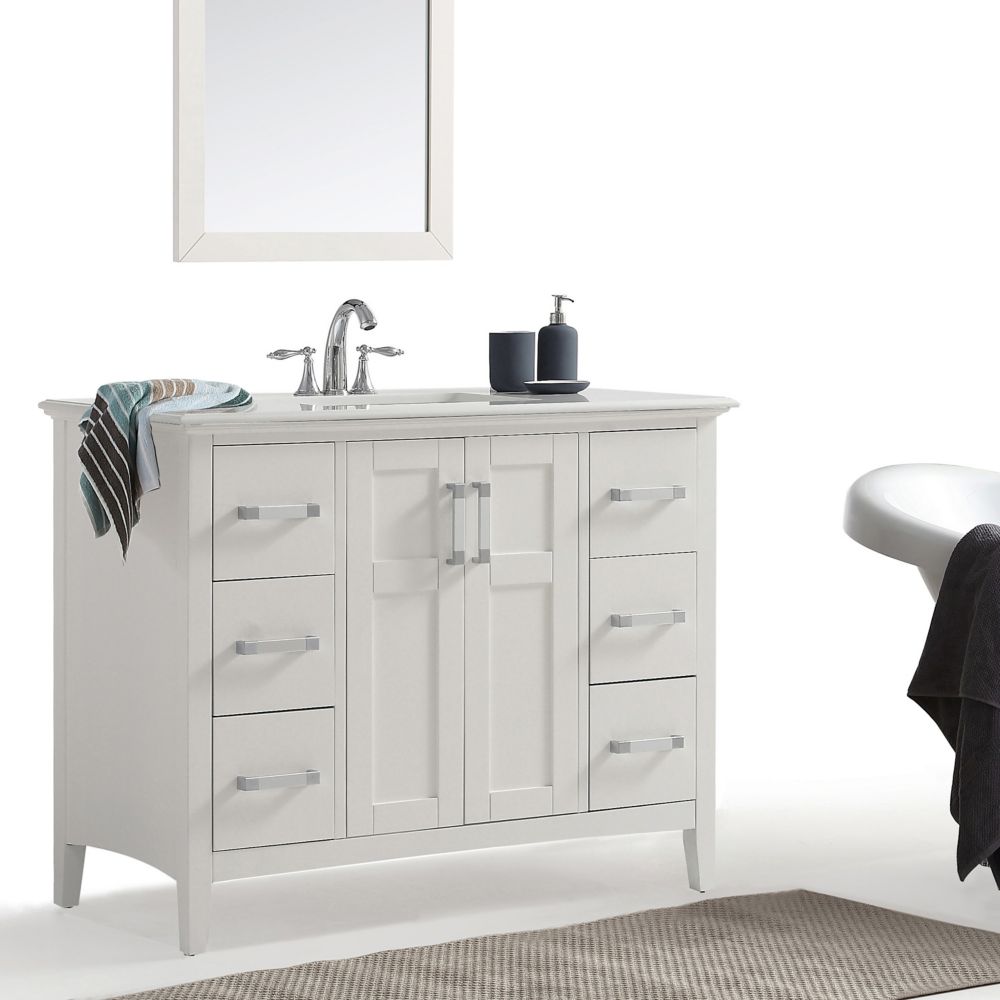 Simpli Home Winston 42-inch Bath Vanity In White With White Quartz ...