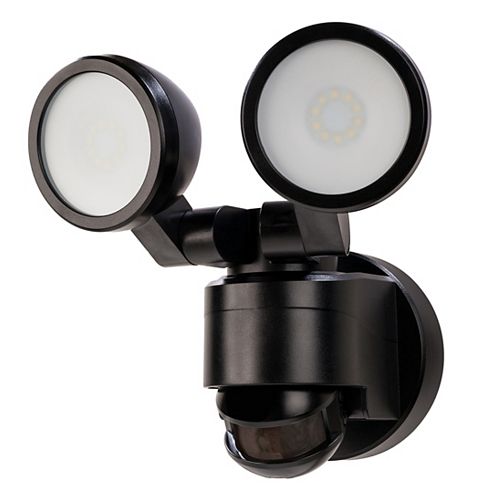 180 Degree Black Motion Activated Outdoor Integrated LED Twin Head Flood Light