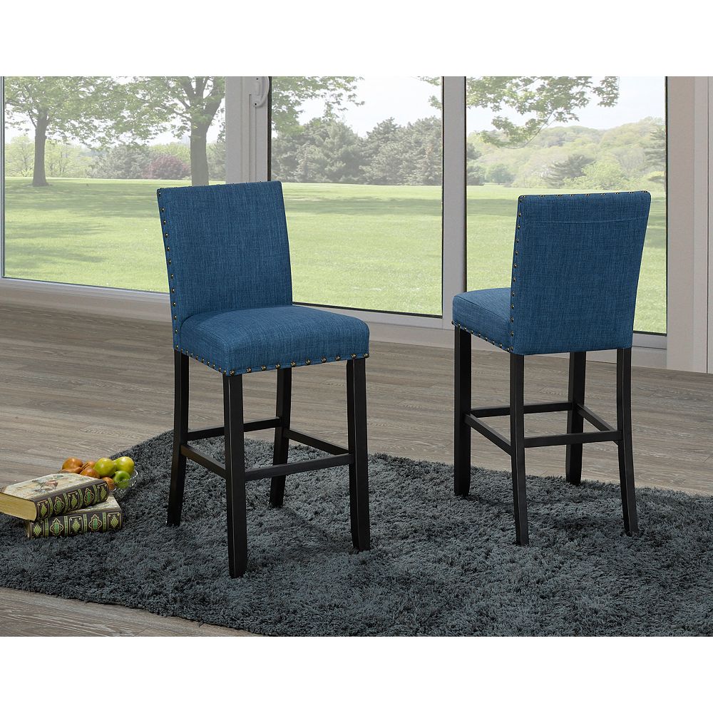 Brassex Inc. Indira 24' Bar Stool with NailHead Trim in Blue (Set of 2