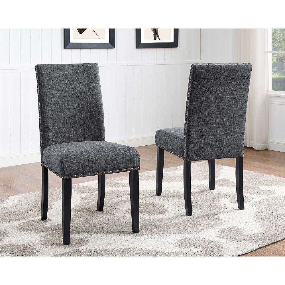 Brassex Inc. Indira Dining Chair with NailHead Trim in Grey (Set of 2
