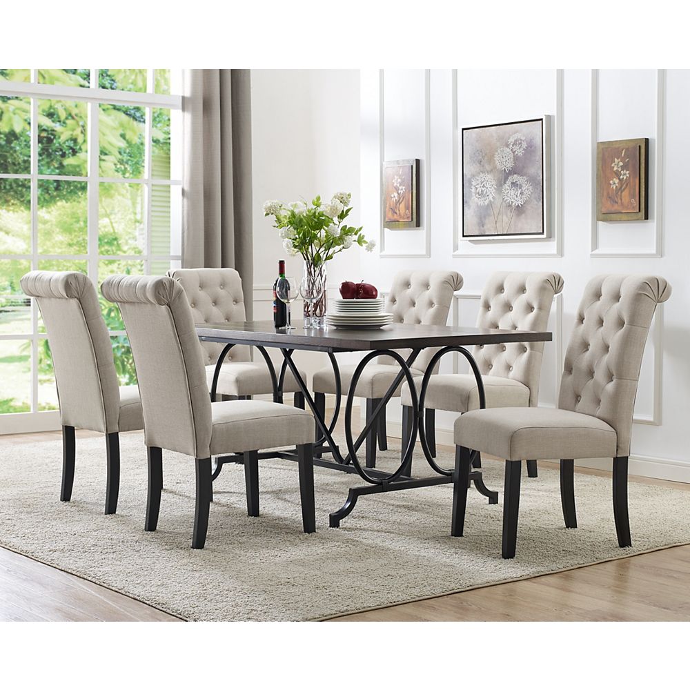 Brassex Inc Soho 7 Piece Dining Set Table 6 Chairs Beige The Home Depot Canada
