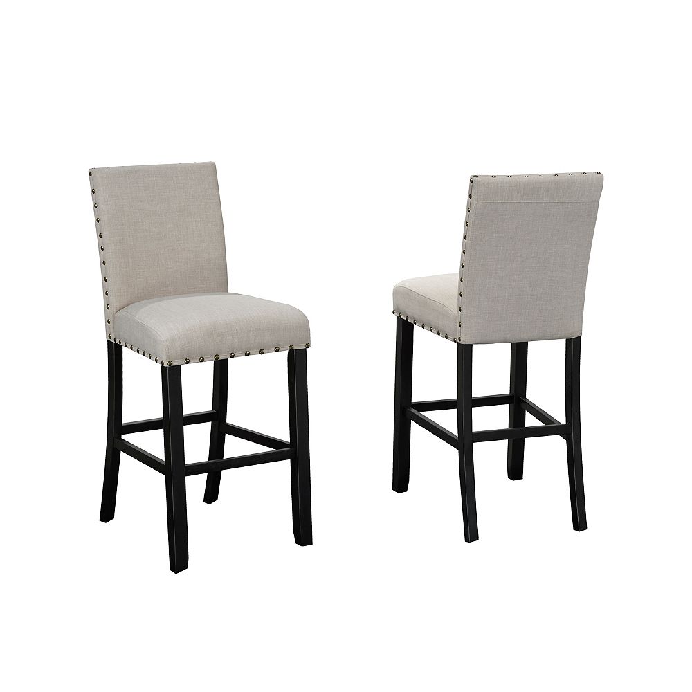 Brassex Inc Indira 29 Bar Stool With Nail Head Trim In Beige Set Of 2 The Home Depot Canada