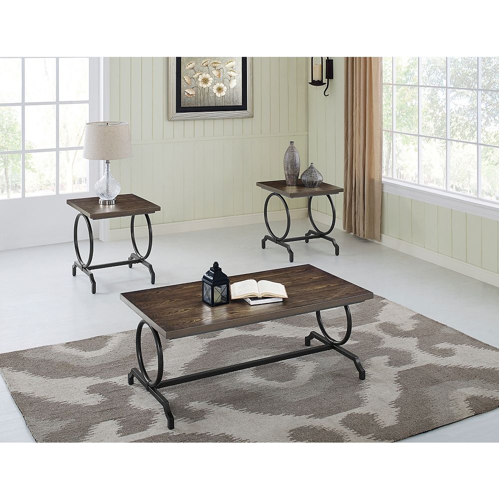 Brassex Inc. Soho 3Piece Coffee Table Set, Dark Oak / Black The Home