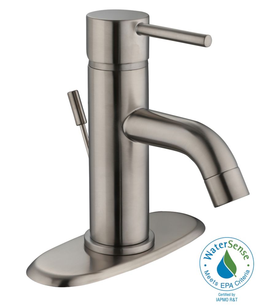 Glacier Bay Modern Single Handle Low-Arc Bathroom Faucet In Brushed ...