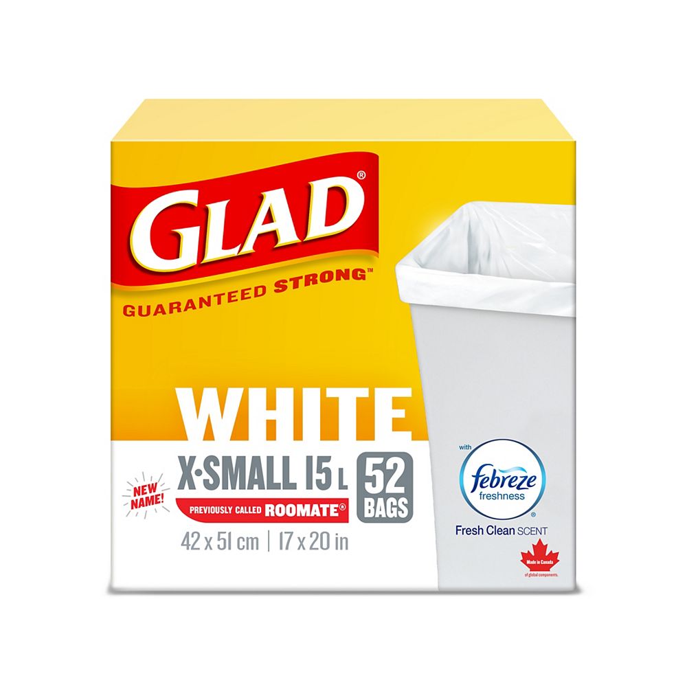 Glad 15 L White Garbage Bags XSmall with Febreze Fresh Clean Scent