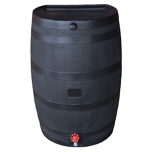 Flat Back 50 USG ECO Rain Barrel with Plastic Spigot in Black