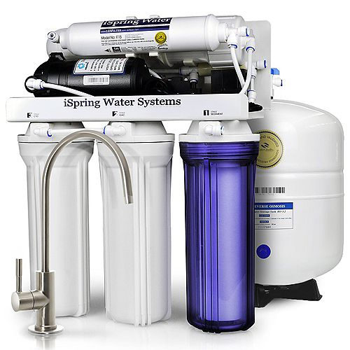 iSpring RCC7P Performance-boosted Under Sink 5-Stage Reverse Osmosis Drinking Water Filtration System with Pump and Ultimate Water Softener