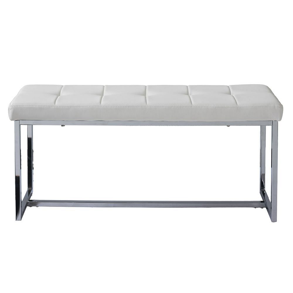 Corliving Huntington Modern Bench in White Leatherette with Chrome Base