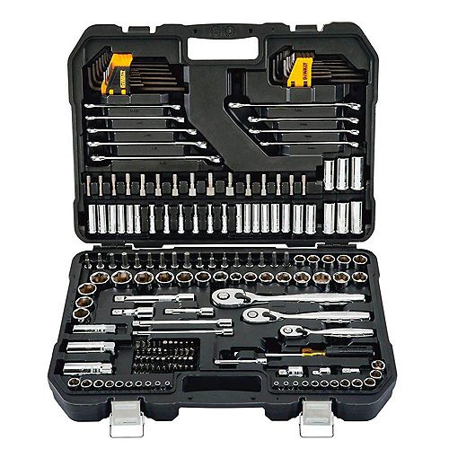 1/4-inch, 3/8-inch, and 1/2-inch Drive Polished Chrome Mechanics Socket Set (200-Piece) includes Combination Wrenches, Hex Keys, Nut Driver Bits and Ratchets and Sockets