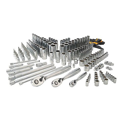 1/4-inch, 3/8-inch, and 1/2-inch Drive Polished Chrome Mechanics Socket Set (192-Piece) with (3) Pear Head Ratchets