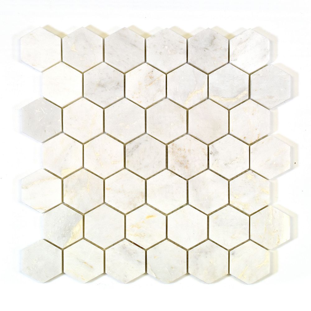 Modamo Hexagon White 2inch x 2inch Marble Polished Mosaic Tile The Home Depot Canada