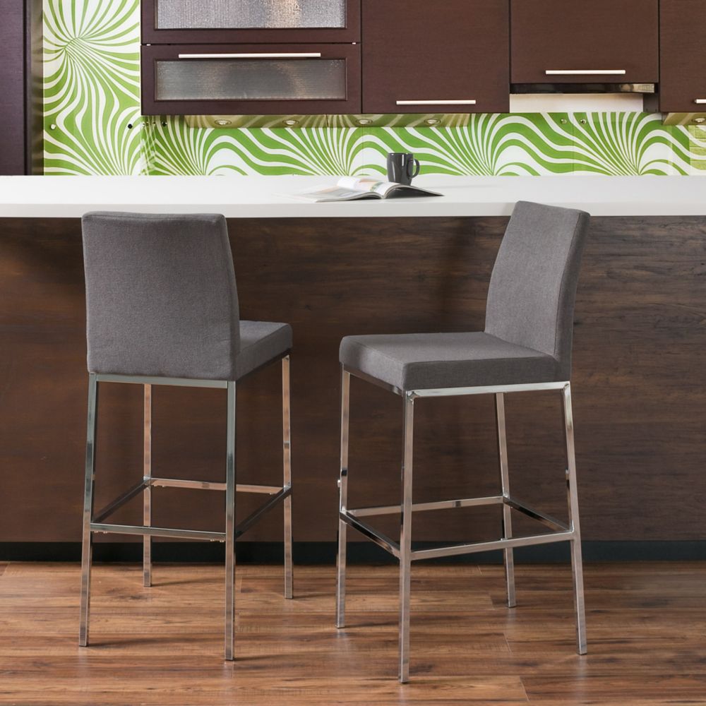 Corliving Huntington Grey Fabric Bar Stools With Chrome Legs, Bar ...