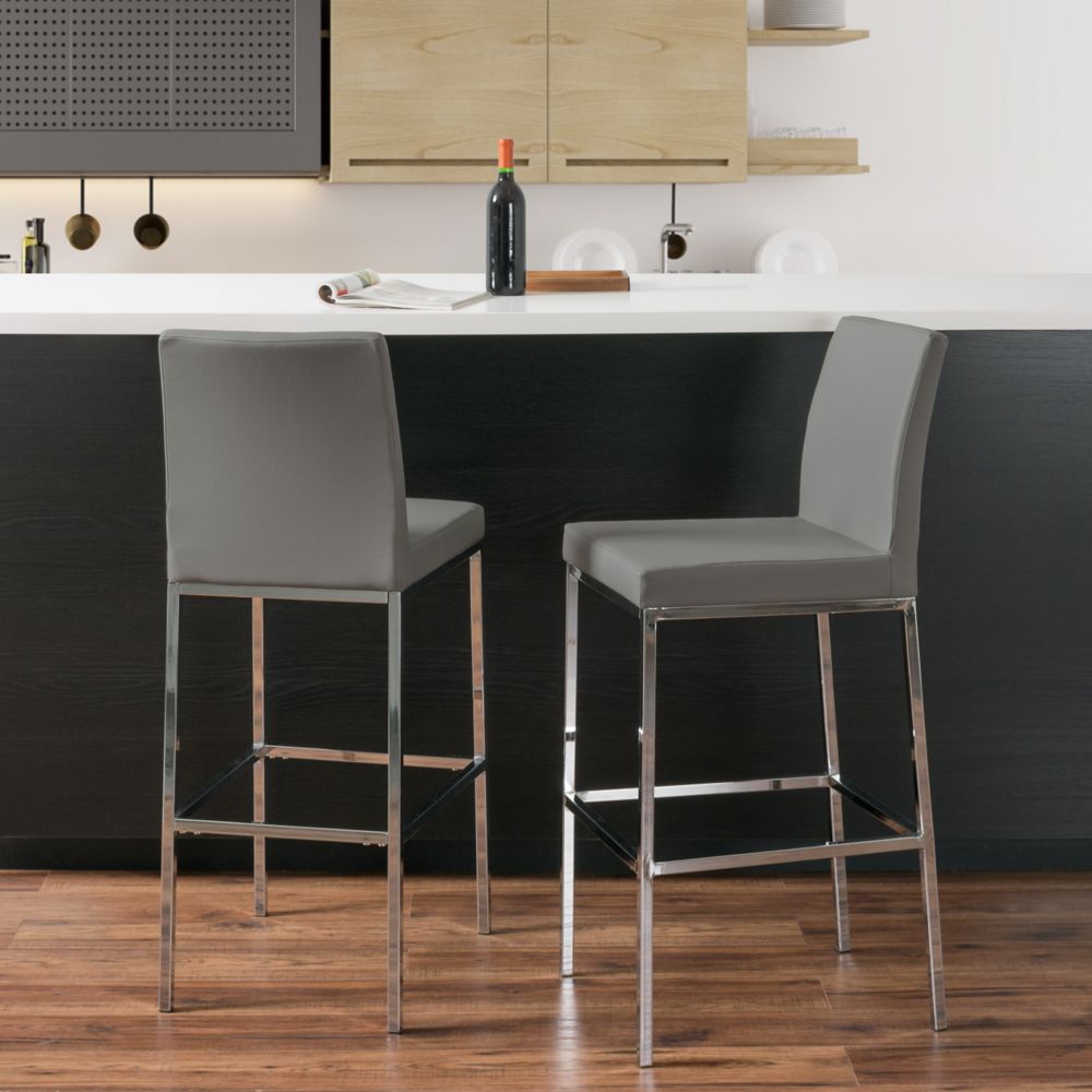 Corliving Huntington Grey Leatherette Bar Stools With Chrome Legs, Bar ...