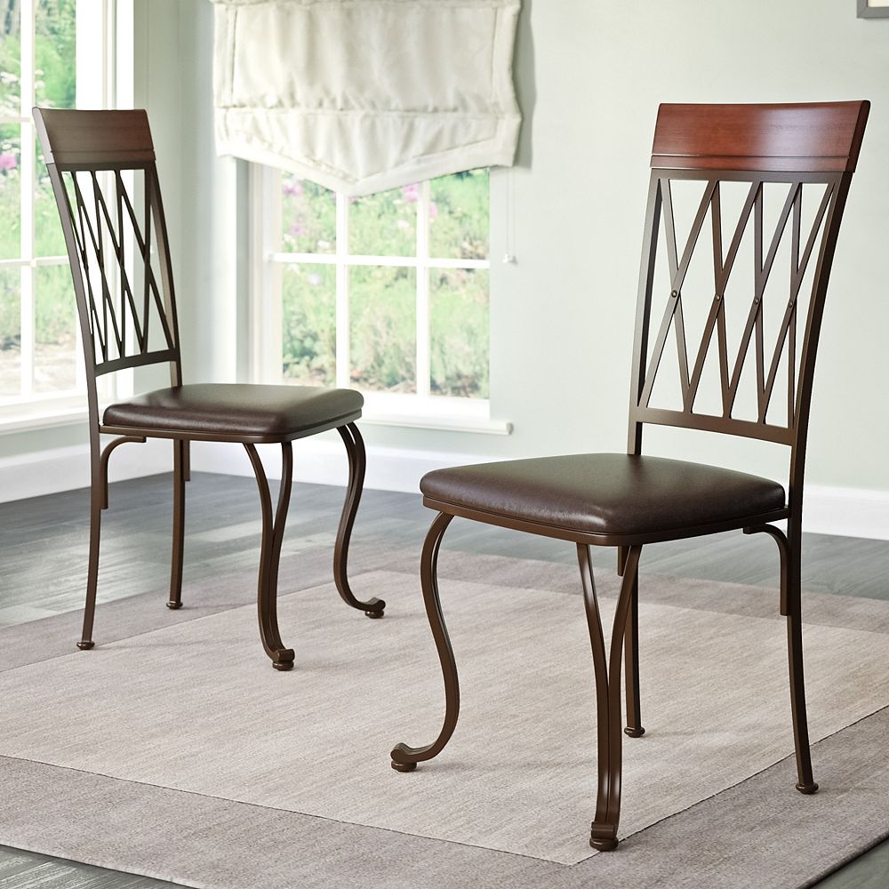 Corliving Jericho Metal Dining Chair With Dark Brown Bonded Leather Seats Set Of 2 The Home Depot Canada