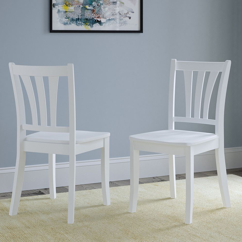Corliving Dillon White Solid Wood Dining Chairs with Curved Vertical