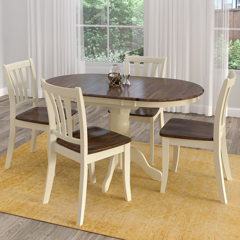 Corliving Dillon 5 Piece Extendable Dark Brown And Cream Solid Wood Dining Set The Home Depot Canada