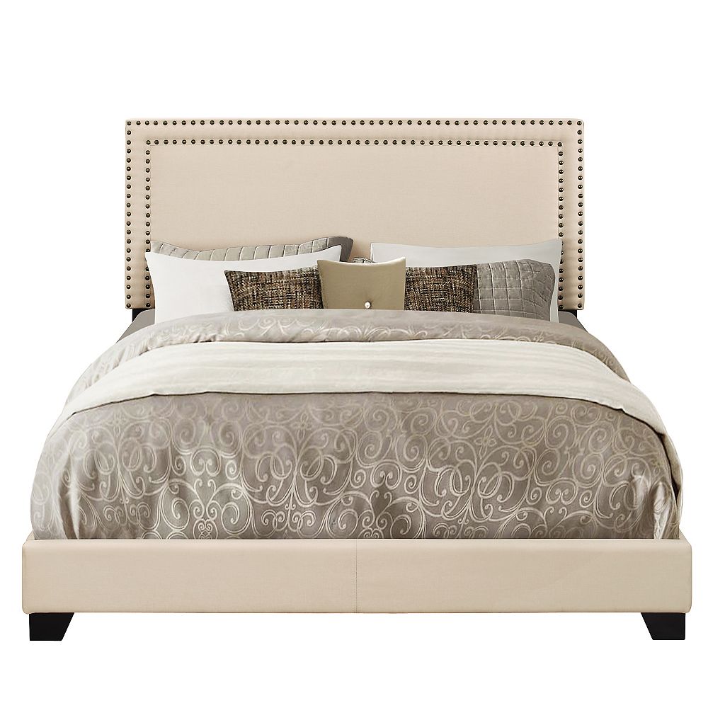 Pulaski Upholstered Queen Bed in Cream with Nail Head Trim The Home
