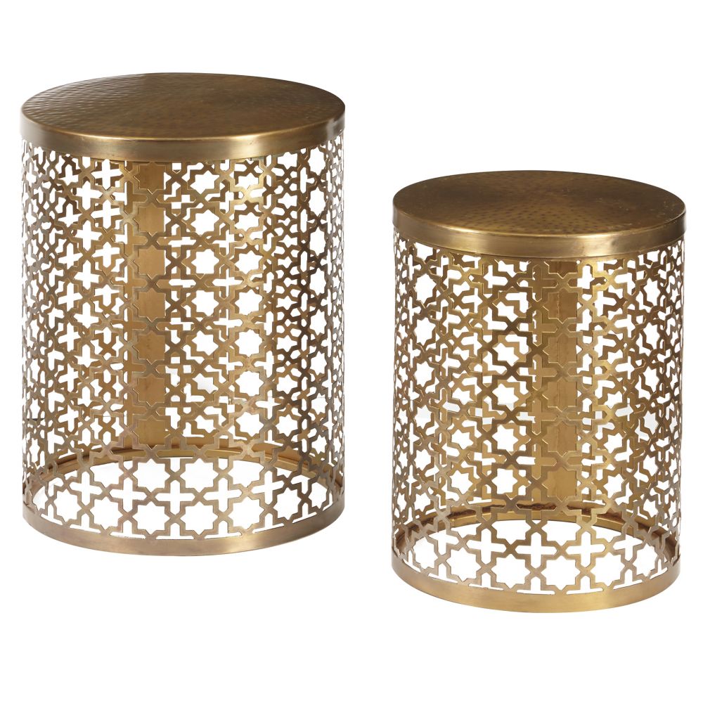 Pulaski Round Perforated Metal Brass Accent Tables Set Of 2 The   P 1001108714 