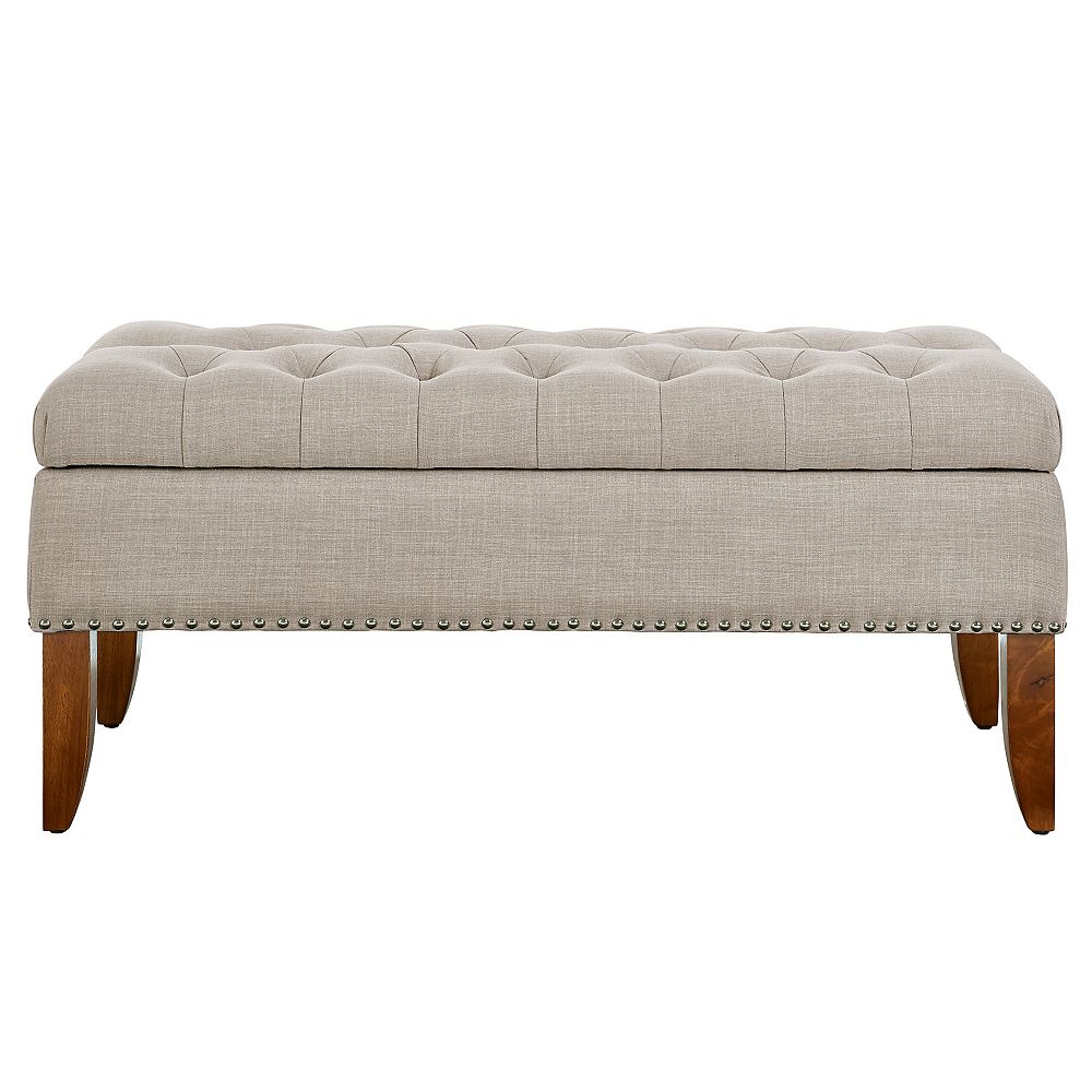 Pulaski Hinged Top Button Tufted Bed Bench In Beige With Storage The