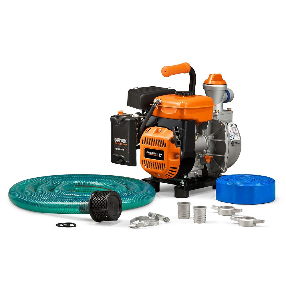 Generac 3HP 1.5 in. Gas Powered Clean Water Pump with Hose Kit The