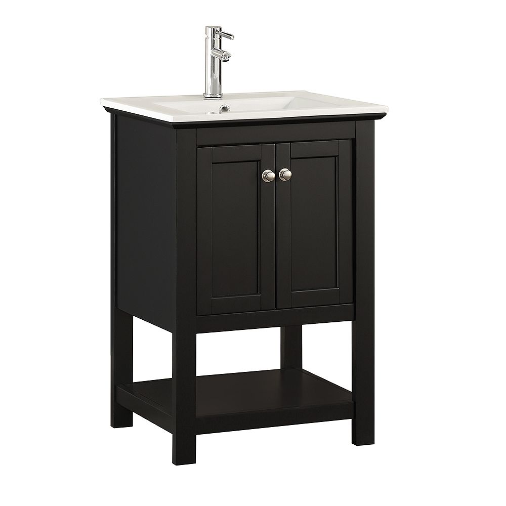 Fresca Bradford 24 In Bathroom Vanity In Black With Ceramic Vanity Top In White The Home Depot Canada