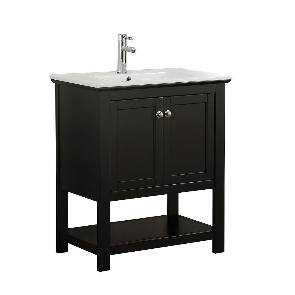 Fresca Bradford 30 In Bathroom Vanity In Black With Ceramic Vanity Top In White The Home Depot Canada