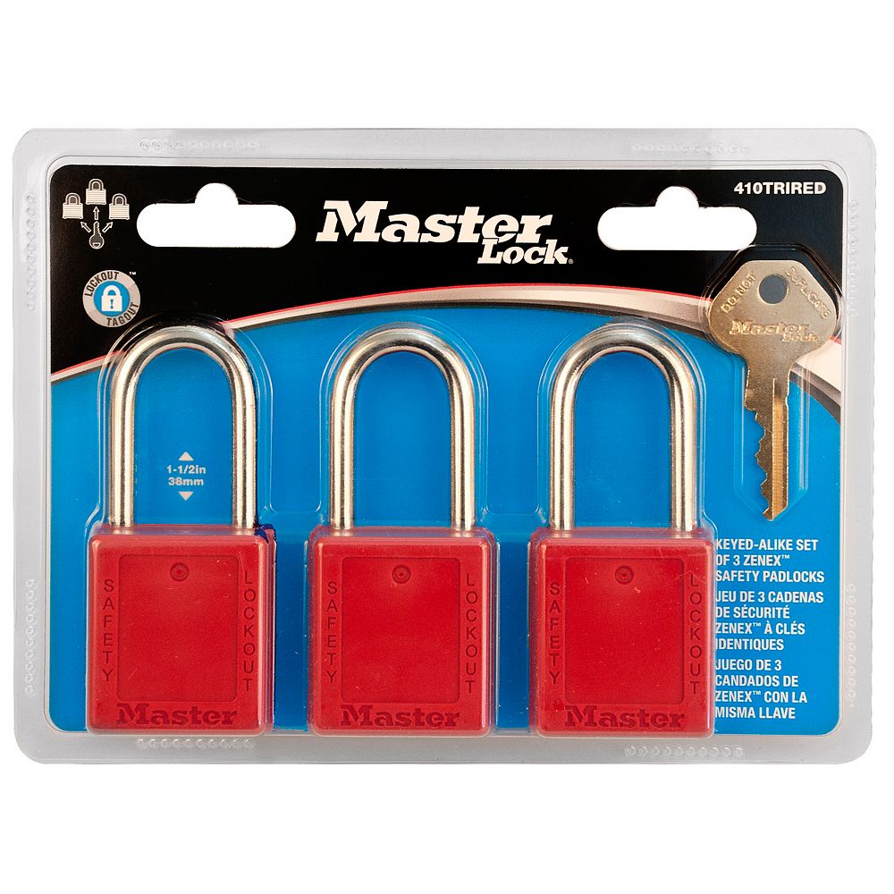 Master Lock 3 KeyedAlike Red Zenex; Thermoplastic Safety Padlocks, 11